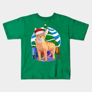 Abyssinian Cat Santa Christmas Gift Kids T-Shirt